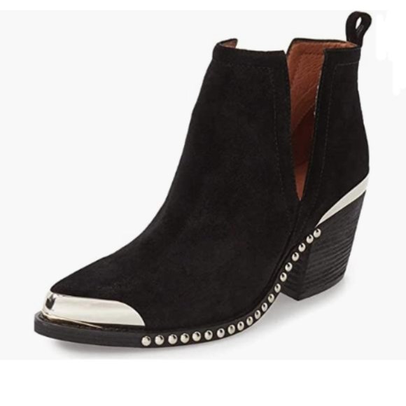 Shoes - YDN Black Low Heel Cut Out Boots with Metal Toe